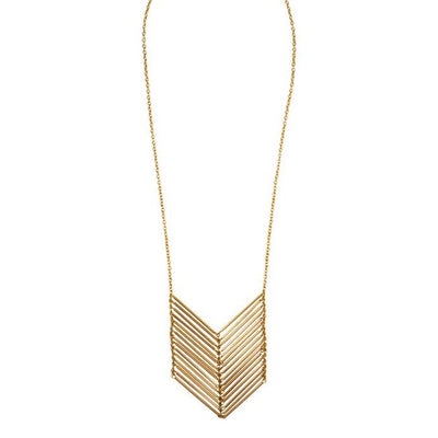 Ethically Handcrafted Long Brass Chevron Necklace that gives back to non-profit - International Sanctuary