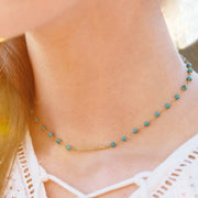 Coastal Choker - ethically Handcrafted Turquoise and black Beaded Necklace that gives back to non-profit