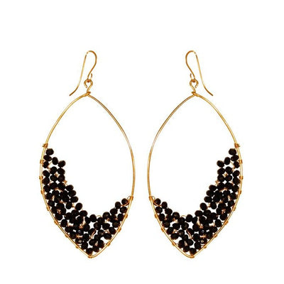 Handcrafted Teardrop Earrings with Black Cascading Beads