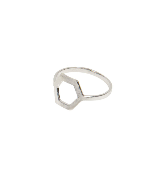 Handcrafted Rhodium Hexagon Ring