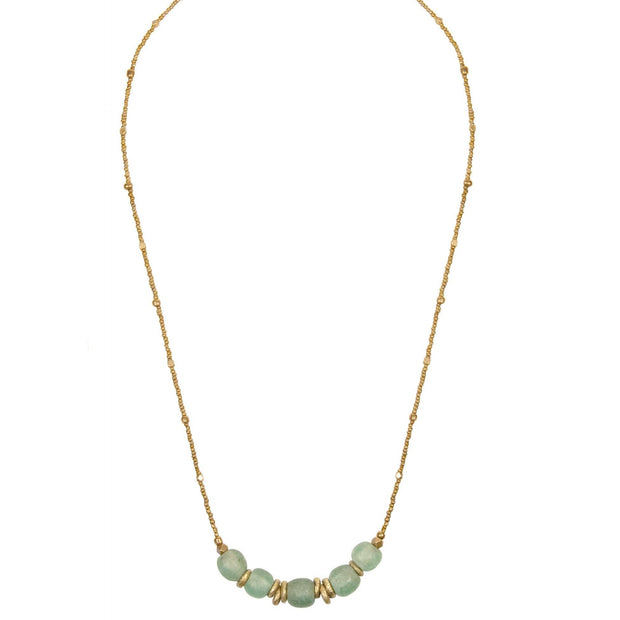 Handcrafted Gold and Seafoam Beaded Necklace