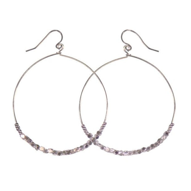 Handcrafted Silver Hoop Earrings with Beads