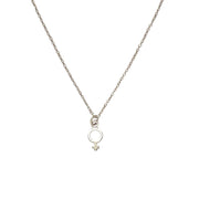 Silver Tone Virtue necklace featuring dainty woman sign