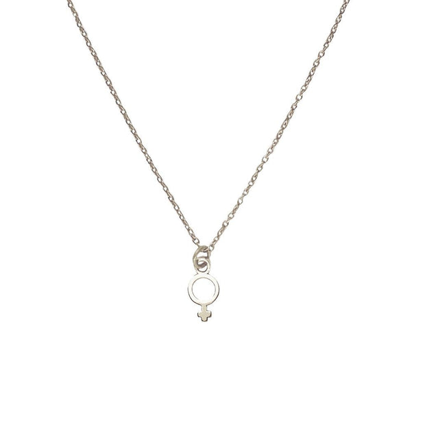 Silver Tone Virtue necklace featuring dainty woman sign