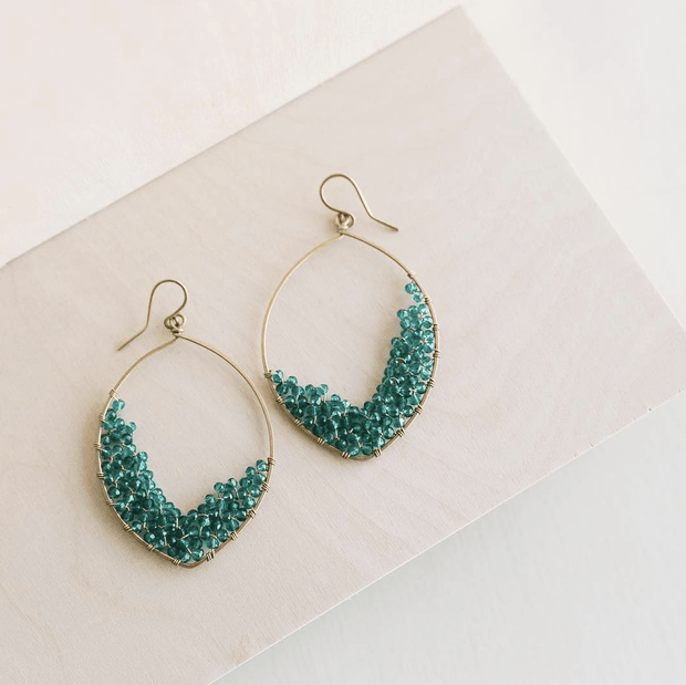 Dawn Drops - Ethically Handcrafted Brass Teardrop Earrings with Teal Beads that give back to non-profit  - International Sanctuary